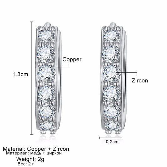 1 Pair Silvering Plated Huggies Earrings – Small Round Rhinestones Hoop Earrings for Women, Trendy Jewelry Gift