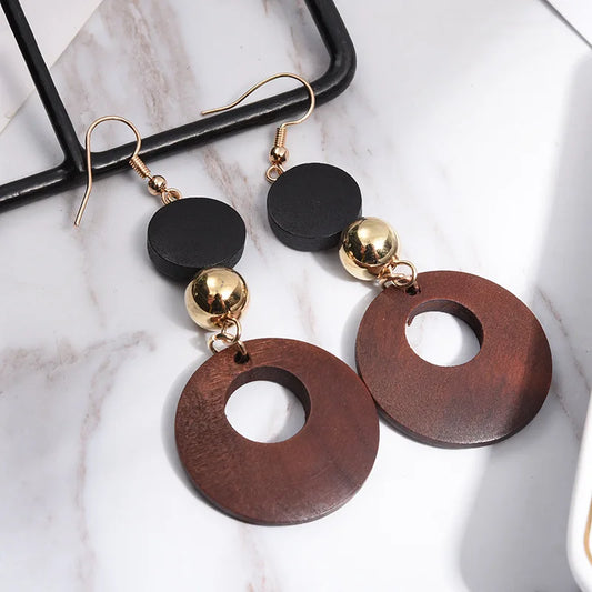 Natural Wood Clip-on Earrings for Women – Fashion Statement Geometric Korean Jewelry for Non-Pierced Ears