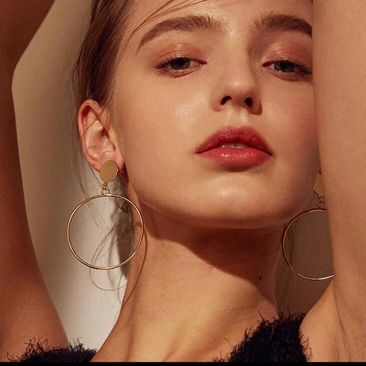 Gold & Silver Geometric Clip-On Earrings – Big Round No-Piercing Hollow Hoops