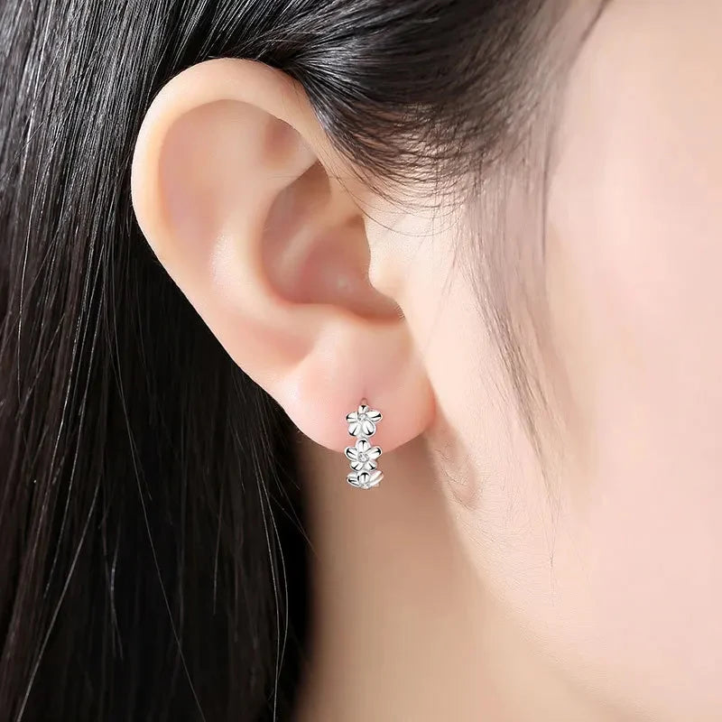 925 Sterling Silver Zircon Flower Earrings – Cute Crystal Studs