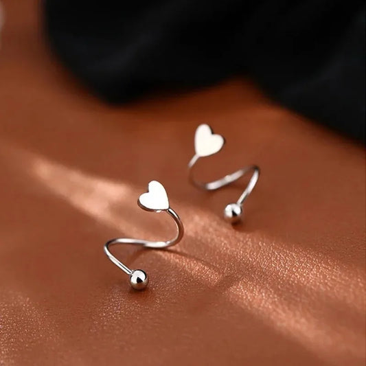 2PCS Stainless Steel Spiral Stud Earrings – Heart & Star Piercing Jewelry for Cartilage, Helix, and Lip