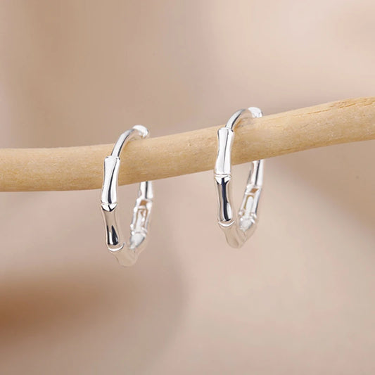 Trendy Bamboo Joint Hoop Earrings for Women – Gold Color Stainless Steel Round Earring Fashion Jewelry Gift