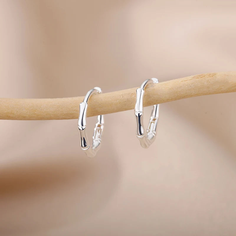 Trendy Bamboo Joint Hoop Earrings for Women – Gold Color Stainless Steel Round Earring Fashion Jewelry Gift