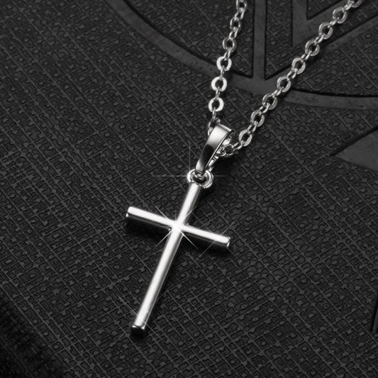 Christian Cross Necklace | Silver Long Chain Pendant Unisex Jewelry