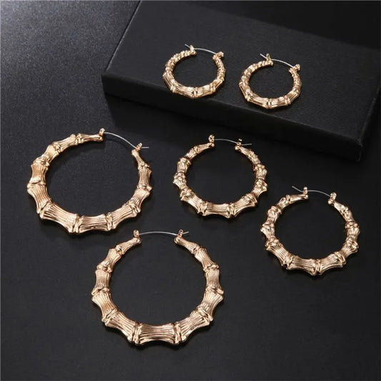 Punk Style Big Bamboo Circle Hoop Earrings – Large Celebrity Earrings in Silver & Gold Color for Women