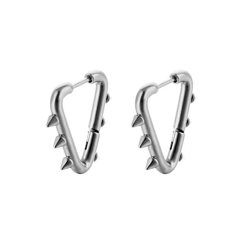 Stainless Steel Spike Hoop Earrings – Unisex Gothic Rock Huggie Style