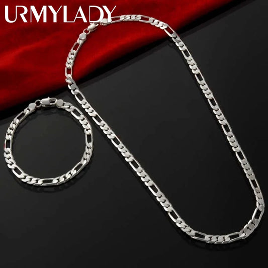 Sleek Sterling Silver Chain Set | 4MM Necklace + Bracelet Duo