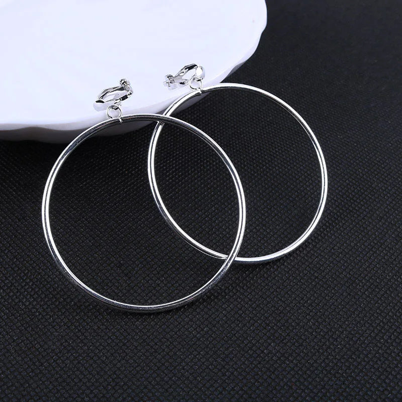 Round Clip On Earrings No Piercing | Geometric Statement Earrings Women