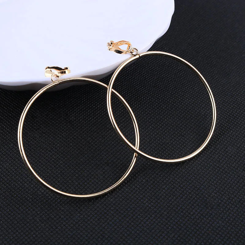 Round Clip On Earrings No Piercing | Geometric Statement Earrings Women