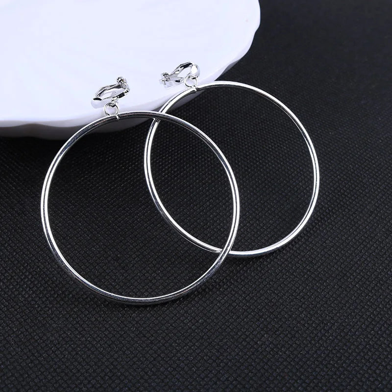 Round Clip On Earrings No Piercing | Geometric Statement Earrings Women