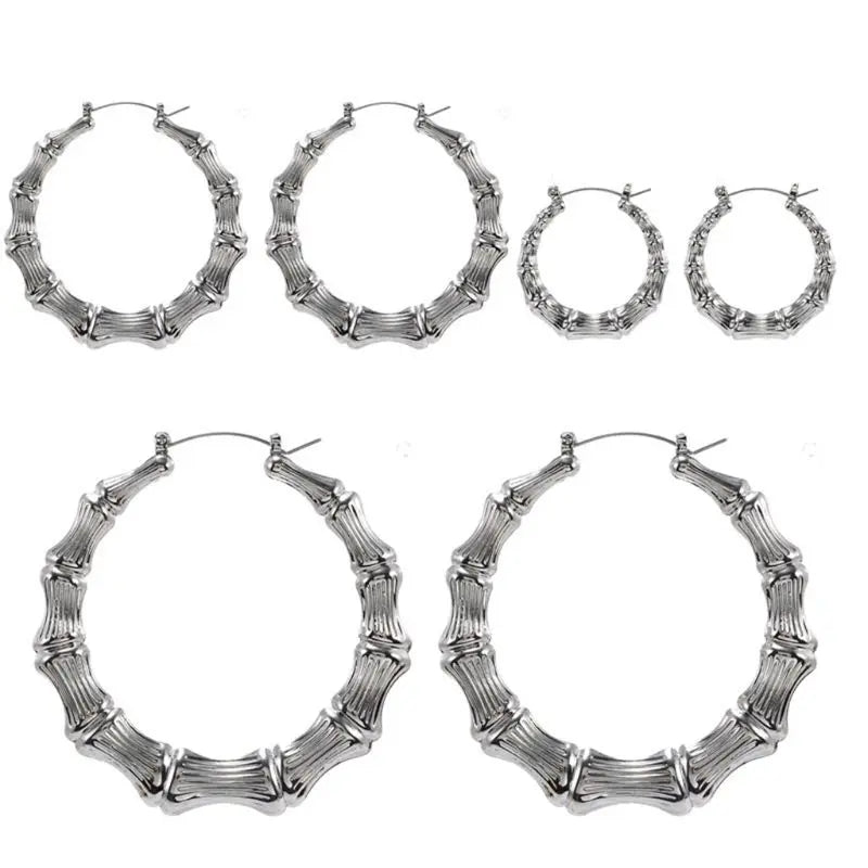 Punk Style Big Bamboo Circle Hoop Earrings – Large Celebrity Earrings in Silver & Gold Color for Women