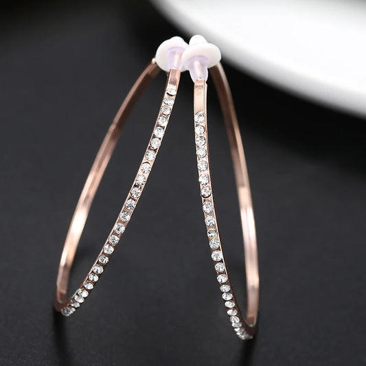 Large Rhinestone Clip Earrings | Gold Silver Circle Hoops No Piercing