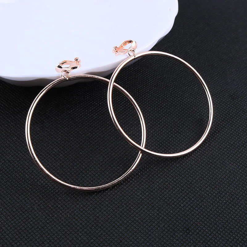 Round Clip On Earrings No Piercing | Geometric Statement Earrings Women