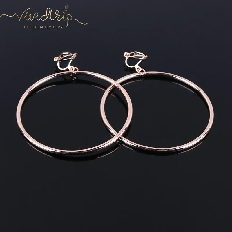 Round Clip On Earrings No Piercing | Geometric Statement Earrings Women