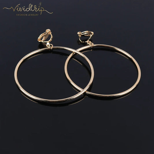 Round Clip On Earrings No Piercing | Geometric Statement Earrings Women