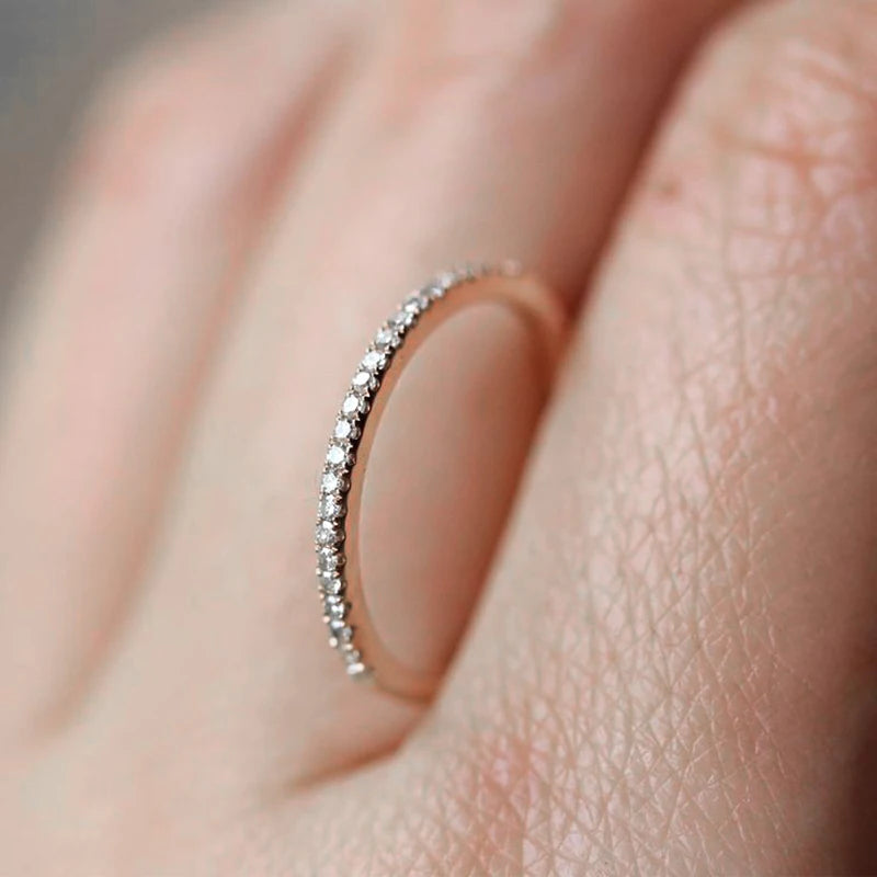 Delicate Micro Pave Zircon Ring for Women – Stackable Crystal Band for Daily Wear & Engagement