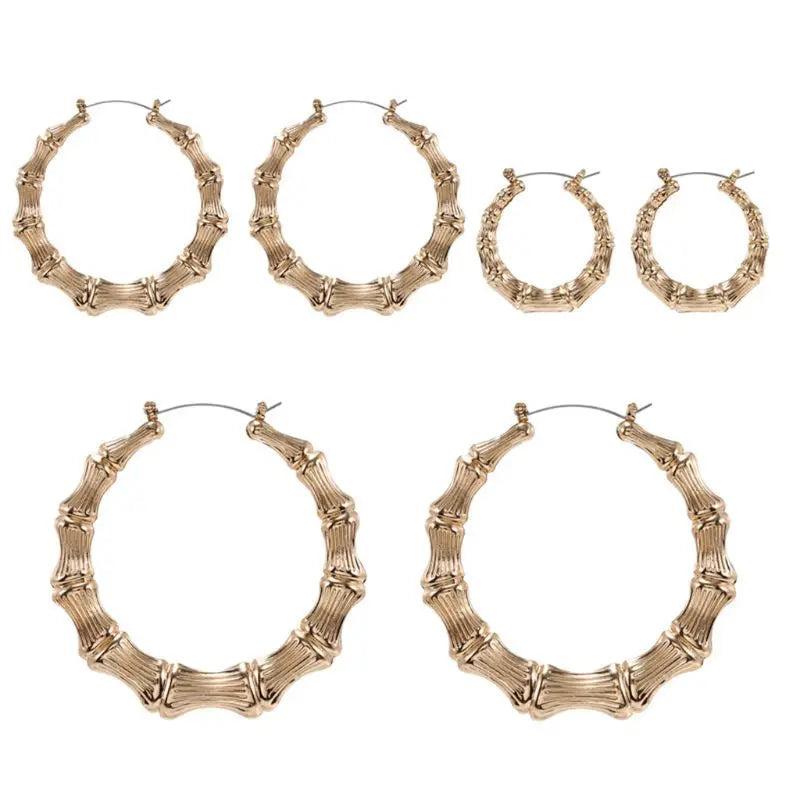 Punk Style Big Bamboo Circle Hoop Earrings – Large Celebrity Earrings in Silver & Gold Color for Women