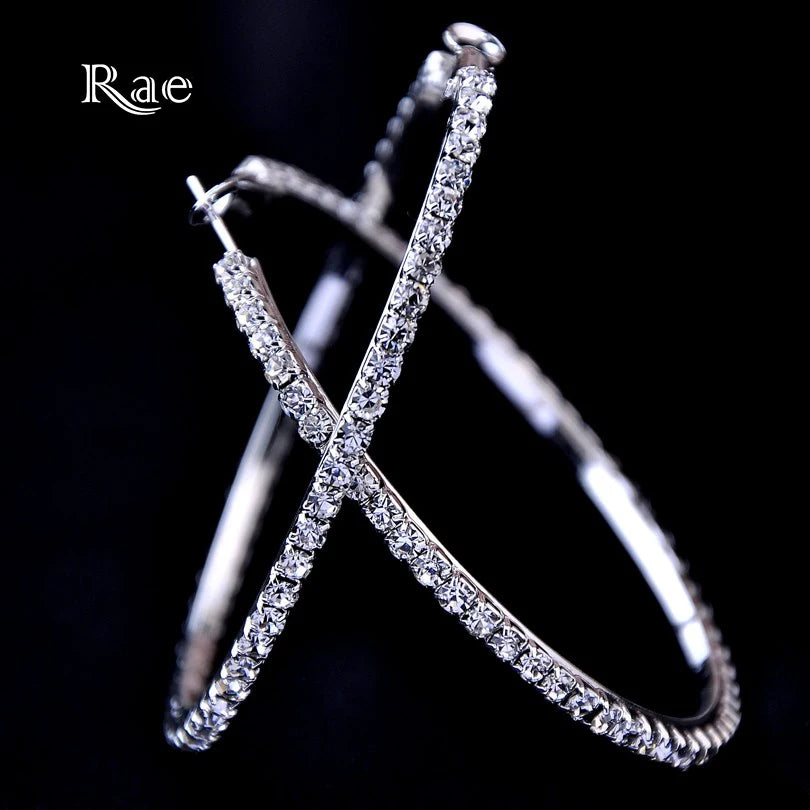 Raexrage Big Hiphop Hoop Earrings for Women – Hyperbole Rhinestone Crystal Circle Earrings (30-100mm)