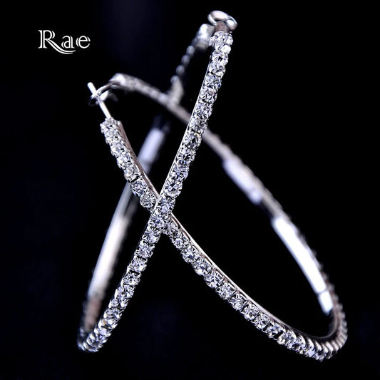 Raexrage Big Hiphop Hoop Earrings for Women – Hyperbole Rhinestone Crystal Circle Earrings (30-100mm)