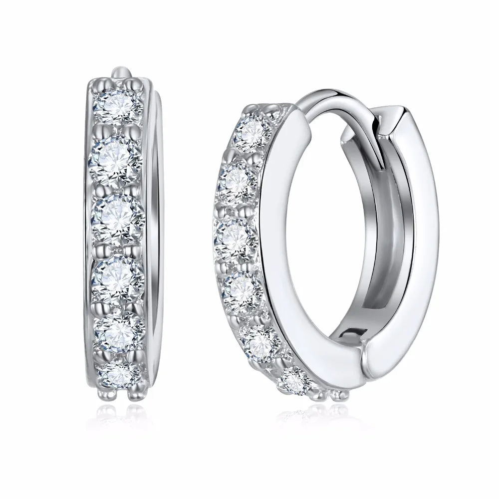 1 Pair Silvering Plated Huggies Earrings – Small Round Rhinestones Hoop Earrings for Women, Trendy Jewelry Gift