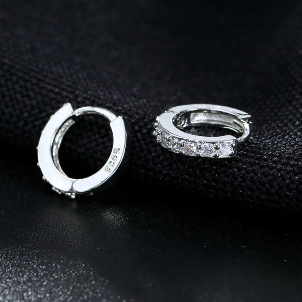 1 Pair Silvering Plated Huggies Earrings – Small Round Rhinestones Hoop Earrings for Women, Trendy Jewelry Gift