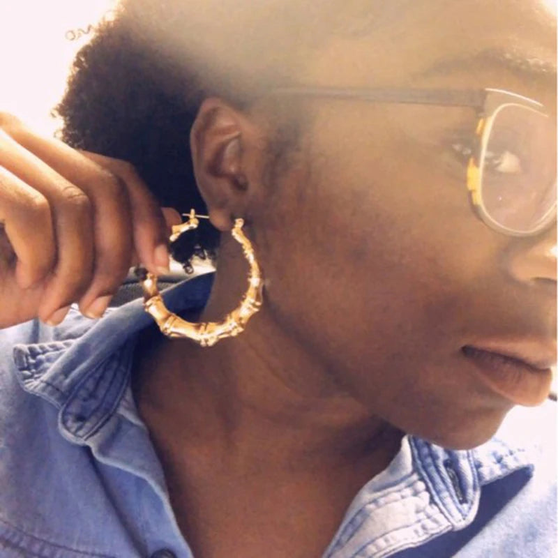SoHot Trendy Bamboo Hoop Earrings for Women – Classic Large Round Jewelry in Gold & Silver Color