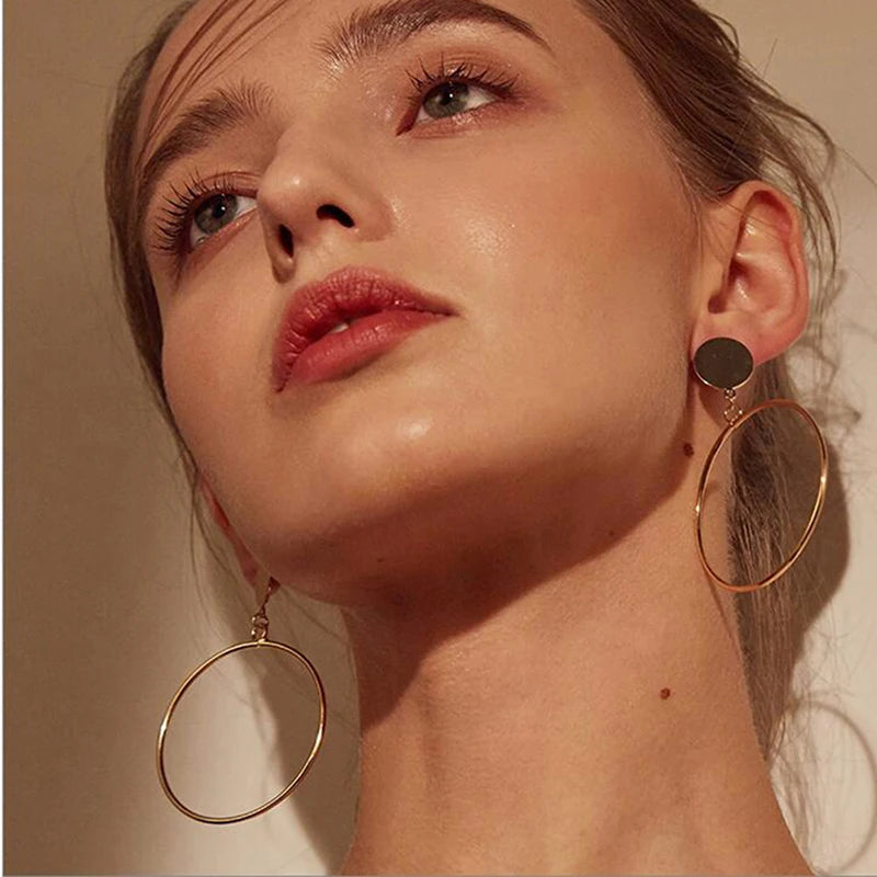 Gold & Silver Geometric Clip-On Earrings – Big Round No-Piercing Hollow Hoops