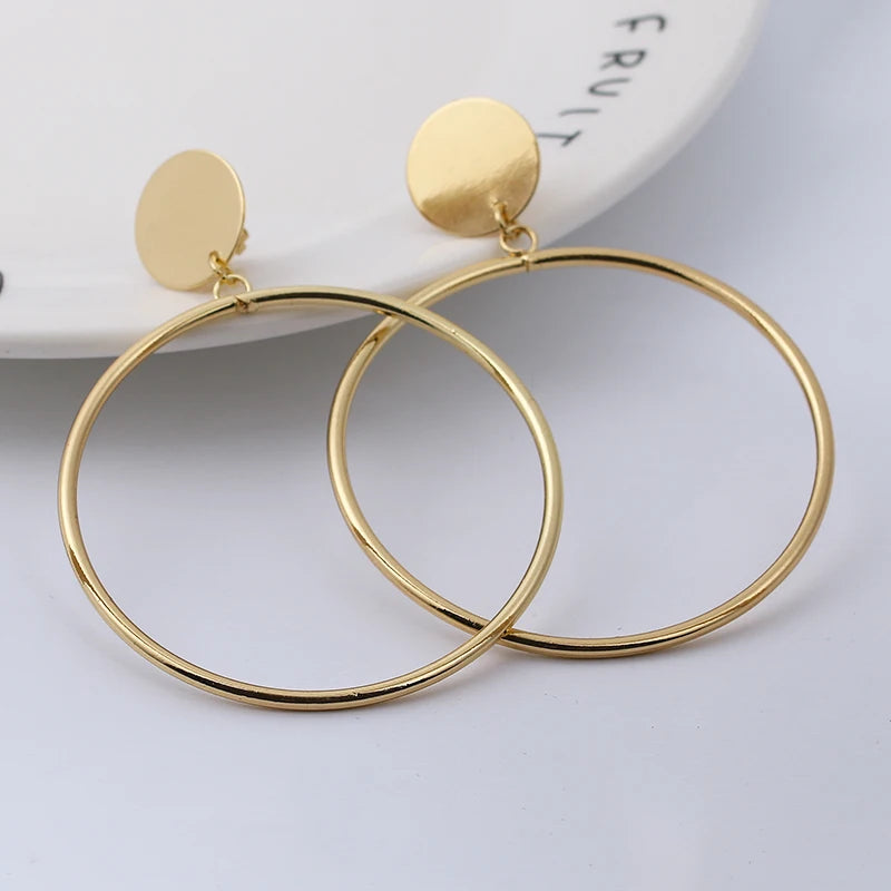 Gold & Silver Geometric Clip-On Earrings – Big Round No-Piercing Hollow Hoops