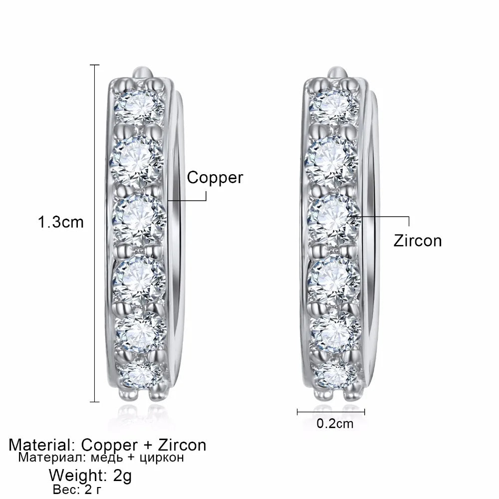 1 Pair Silvering Plated Huggies Earrings – Small Round Rhinestones Hoop Earrings for Women, Trendy Jewelry Gift