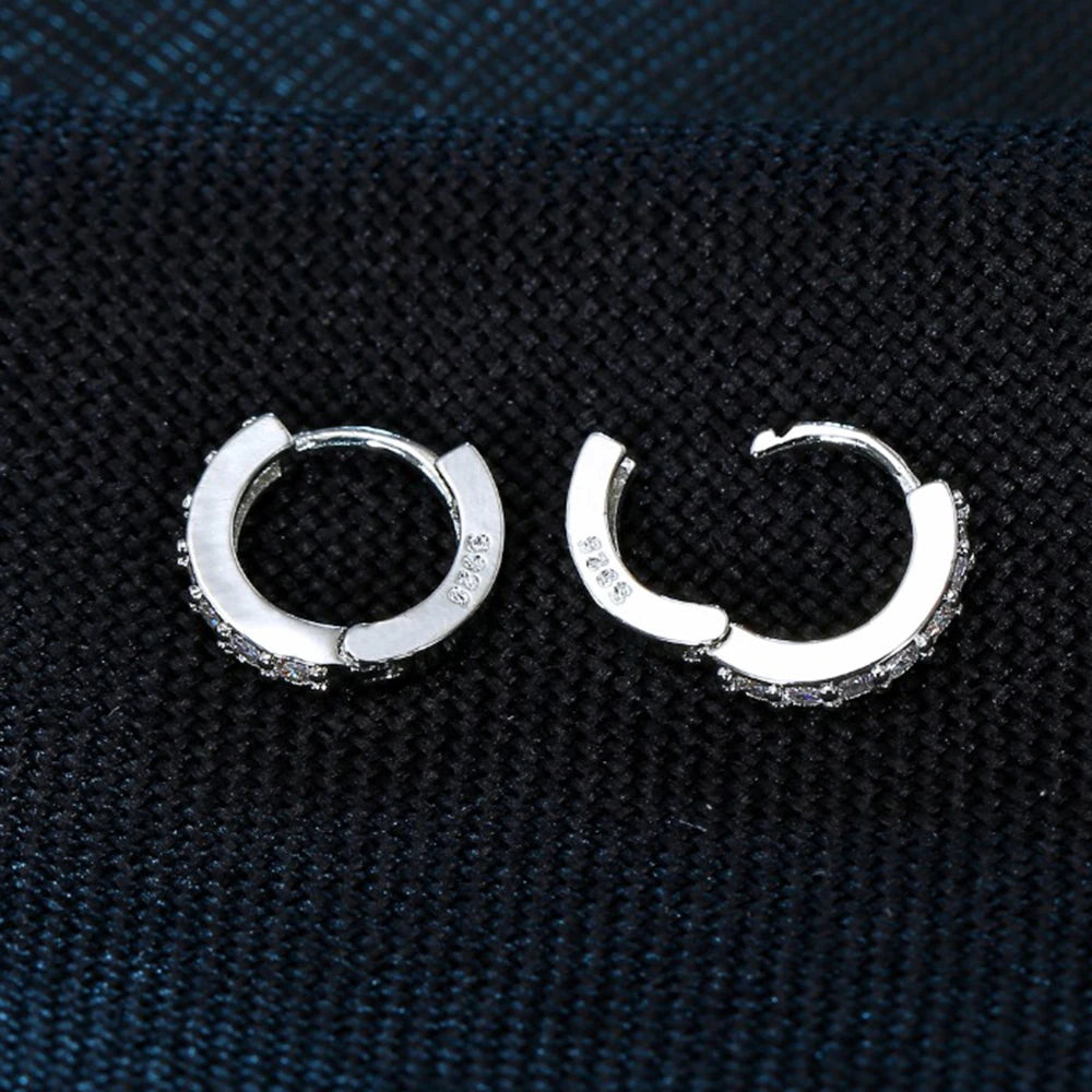 1 Pair Silvering Plated Huggies Earrings – Small Round Rhinestones Hoop Earrings for Women, Trendy Jewelry Gift