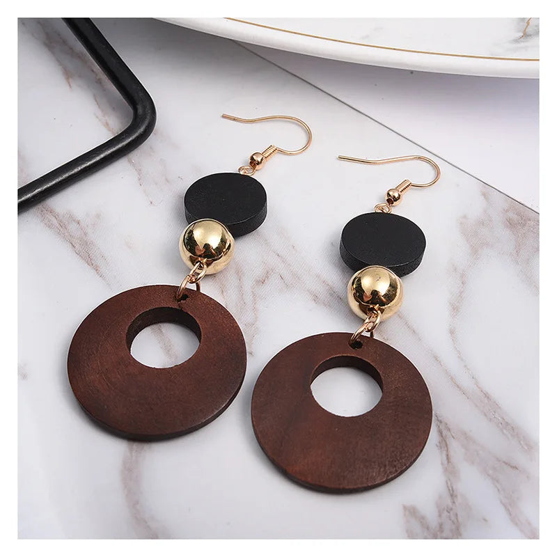 Natural Wood Clip-on Earrings for Women – Fashion Statement Geometric Korean Jewelry for Non-Pierced Ears