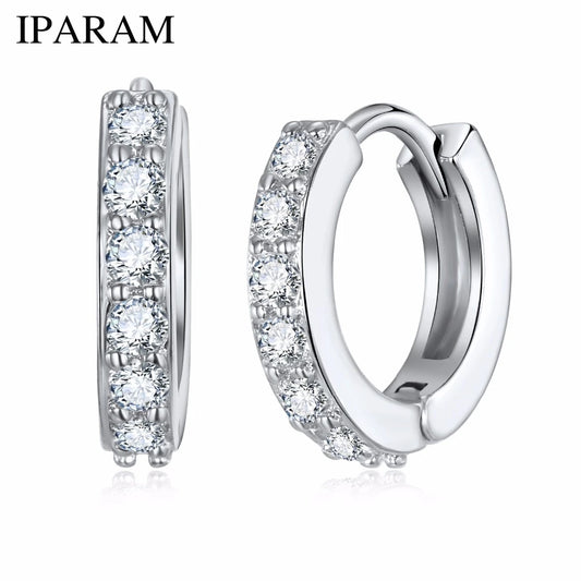 1 Pair Silvering Plated Huggies Earrings – Small Round Rhinestones Hoop Earrings for Women, Trendy Jewelry Gift