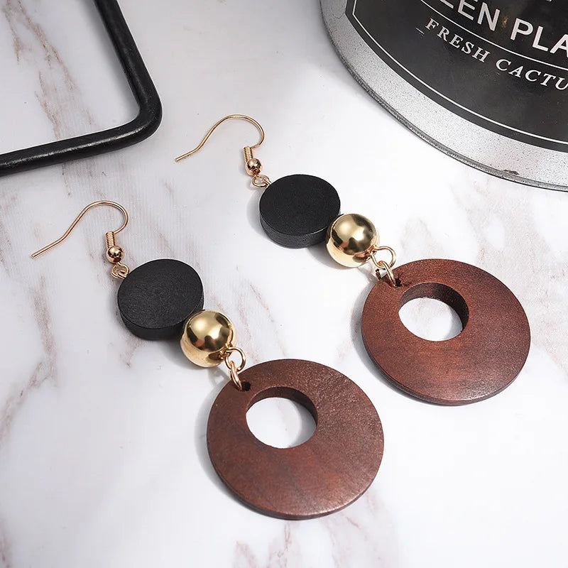 Natural Wood Clip-on Earrings for Women – Fashion Statement Geometric Korean Jewelry for Non-Pierced Ears