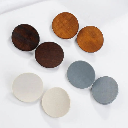AENSOA Trendy Round Wooden Drop Earrings for Women – Vintage Wood Statement Pendant Costume Jewellery