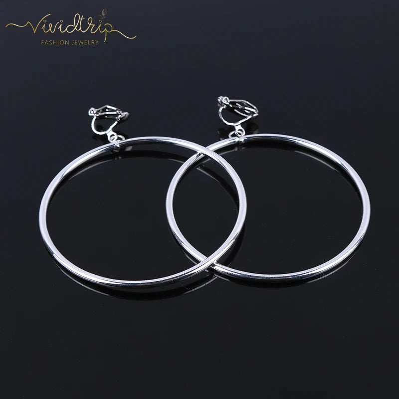 Round Clip On Earrings No Piercing | Geometric Statement Earrings Women