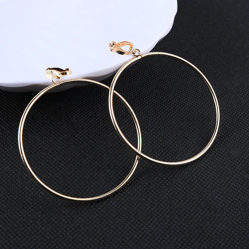 Round Clip On Earrings No Piercing | Geometric Statement Earrings Women