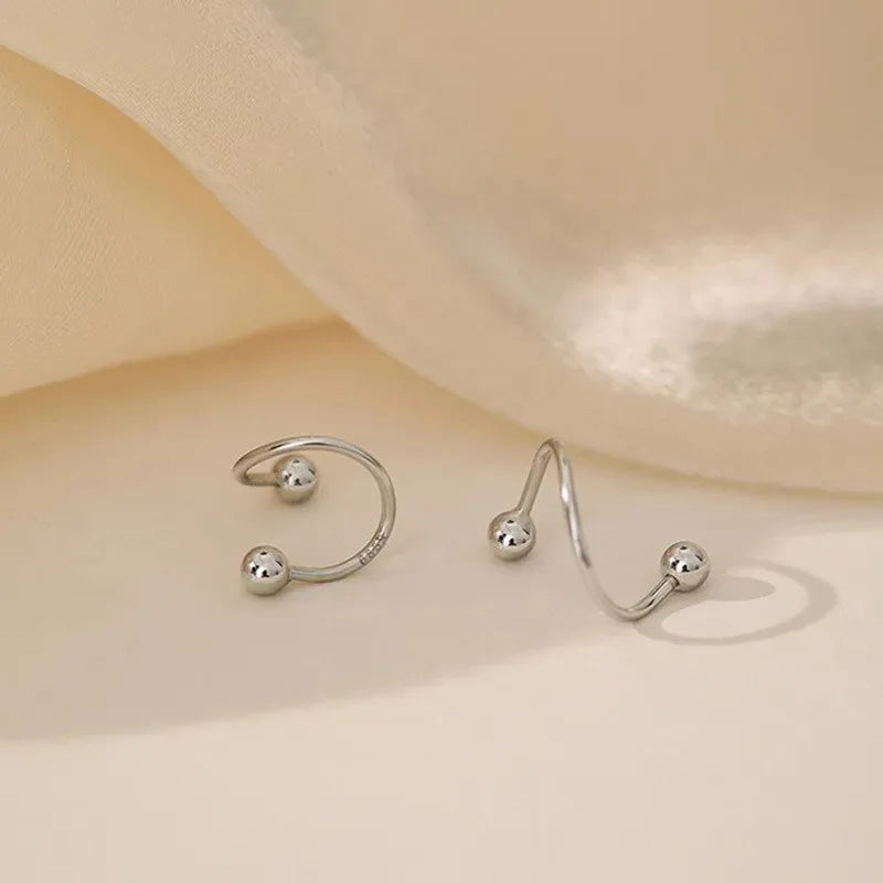 2PCS Stainless Steel Spiral Stud Earrings – Heart & Star Piercing Jewelry for Cartilage, Helix, and Lip