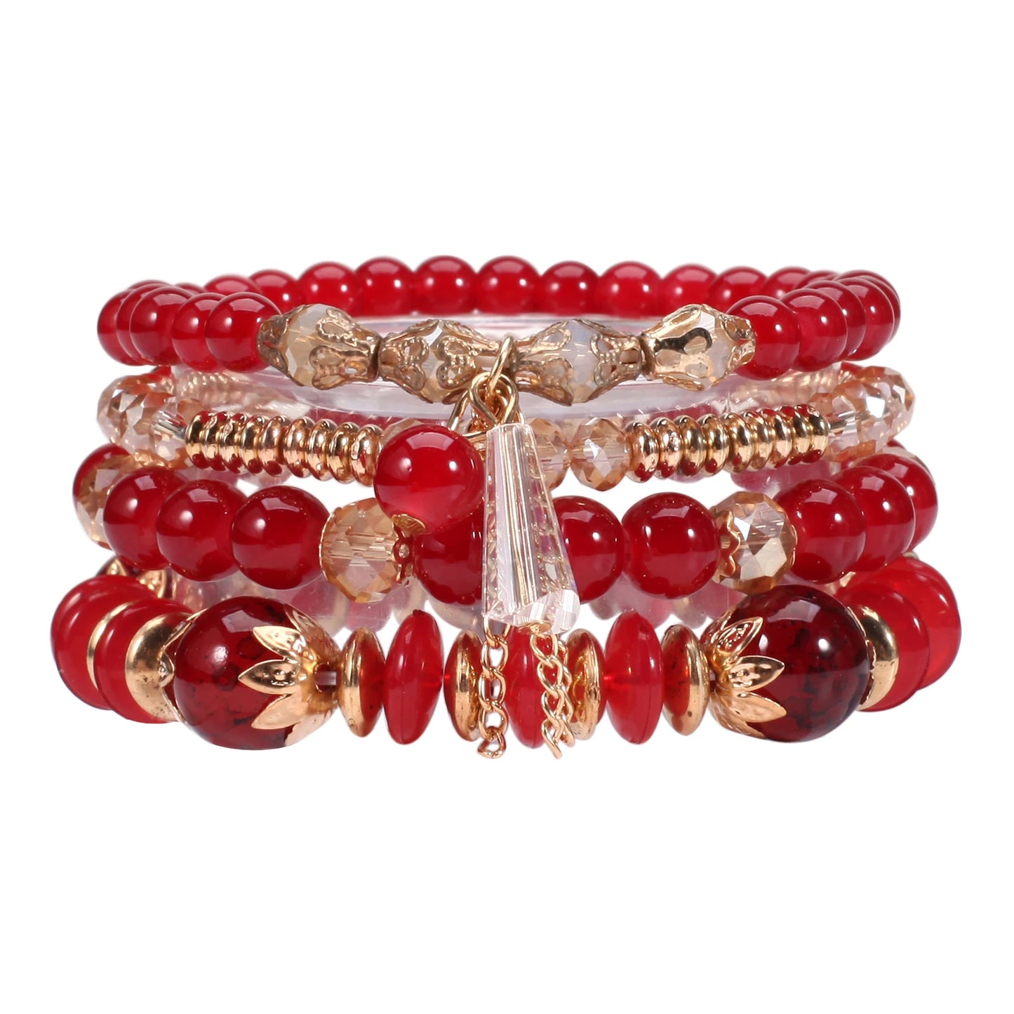Bohemian Stackable Bead Bracelets – Multilayered Stretch Bangle Set with Charm Pendants