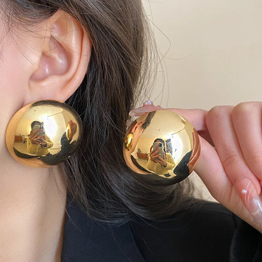 Smooth Round Metal Ball Stud Earrings – Classic Gold Geometric Earrings