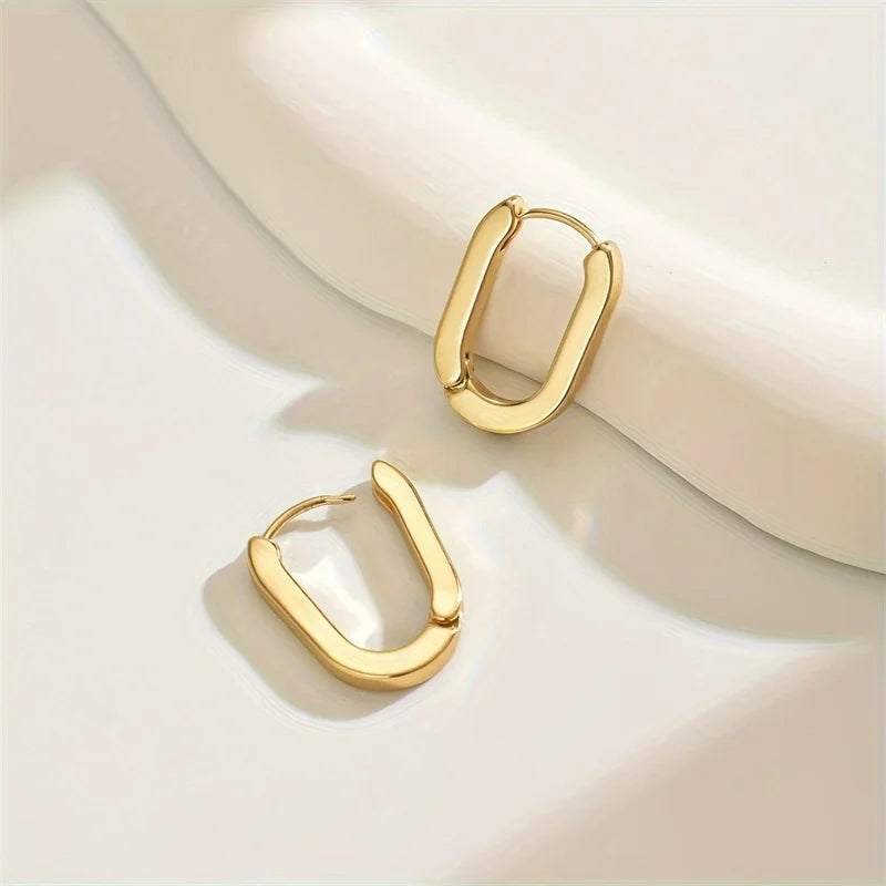 New Minimalist Square Hoop Earrings – Unisex Gold Color Stainless Steel Punk Rock Piercing Jewelry for Men & Women