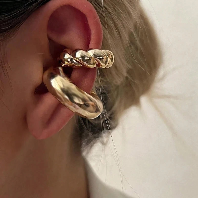 Exaggerated Wide Clip-On Earrings – Simple Gold Metal Ear Clips