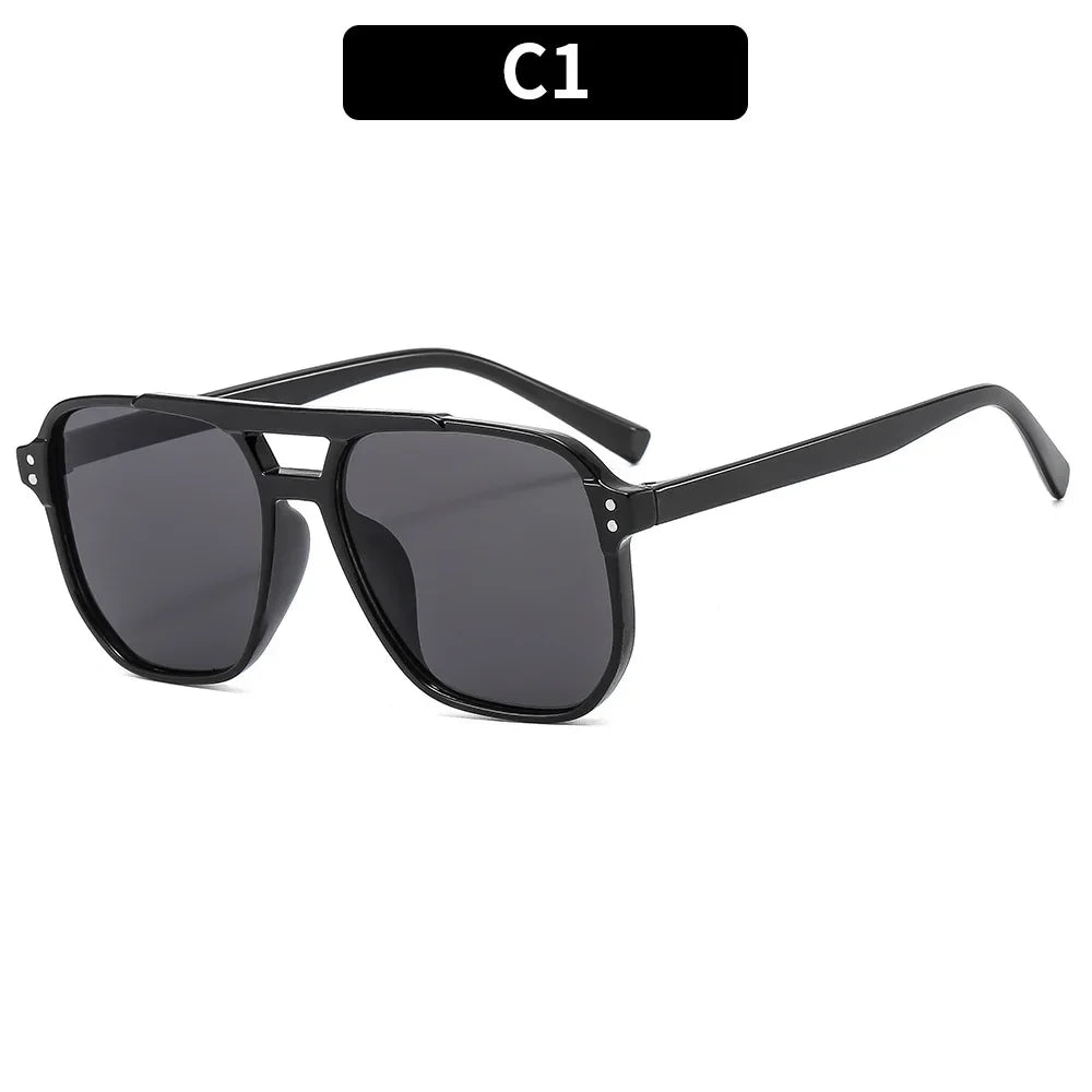 Vintage Square Sunglasses for Women & Men | Thick Frame Double Bridge UV400
