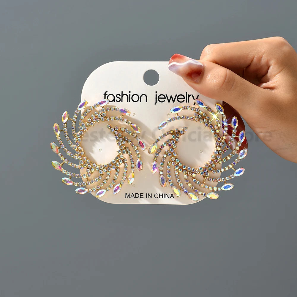 Sunburst Crystal Stud Earrings – Exaggerated Trendy Piercing Earrings