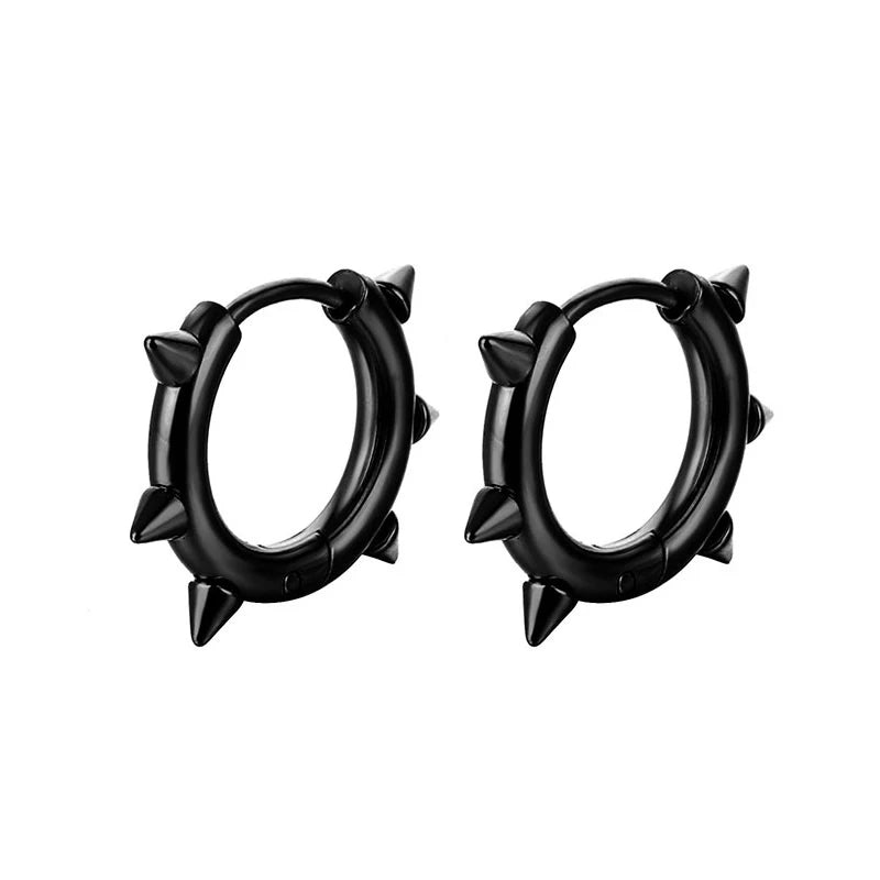 Stainless Steel Spike Hoop Earrings – Unisex Gothic Rock Huggie Style
