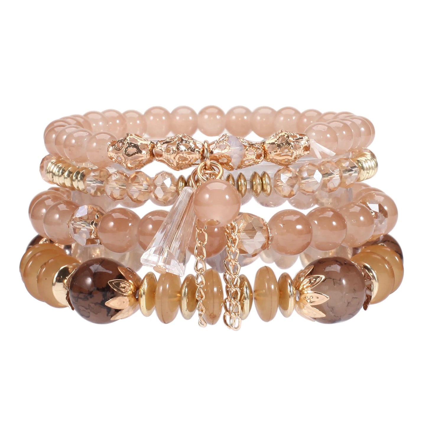 Bohemian Stackable Bead Bracelets – Multilayered Stretch Bangle Set with Charm Pendants