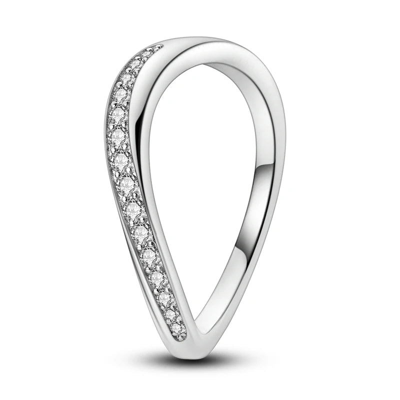 925 Silver Zircon Star Ring – Geometric Winding Line Design