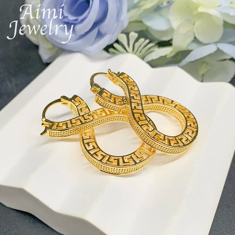 Original Vintage Dubai 18K Gold Plated Hoop Earrings for Women – African Jewelry Hollow Copper Drop Earrings