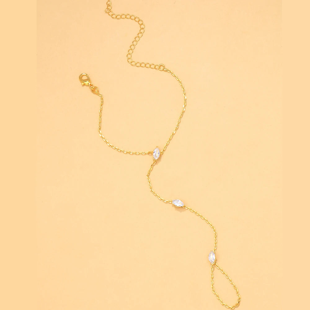 Bohemia Rhombus Crystal Hand Chain Bracelet for Women – Simple Thin Chain Finger Jewelry & Accessories