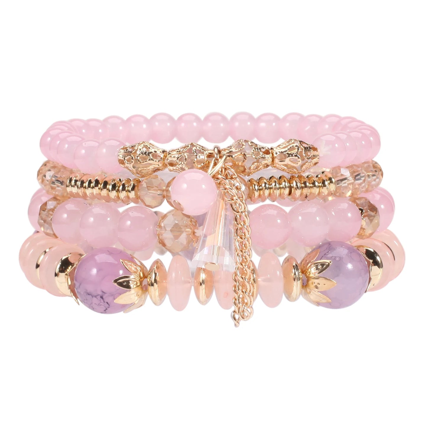 Bohemian Stackable Bead Bracelets – Multilayered Stretch Bangle Set with Charm Pendants