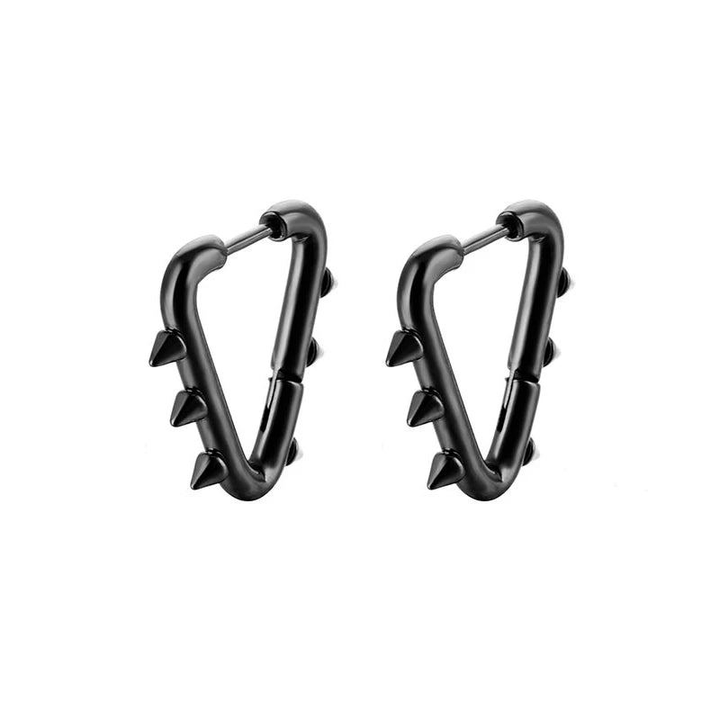 Stainless Steel Spike Hoop Earrings – Unisex Gothic Rock Huggie Style